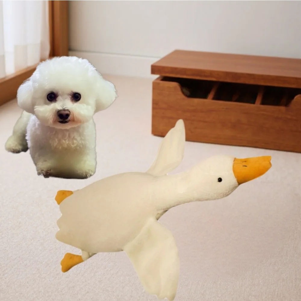 Juguete para perros de ganso blanco de material suave: diseño duradero de felpa, adecuado para todas las razas, socio masticable interactivo, liberación de energía