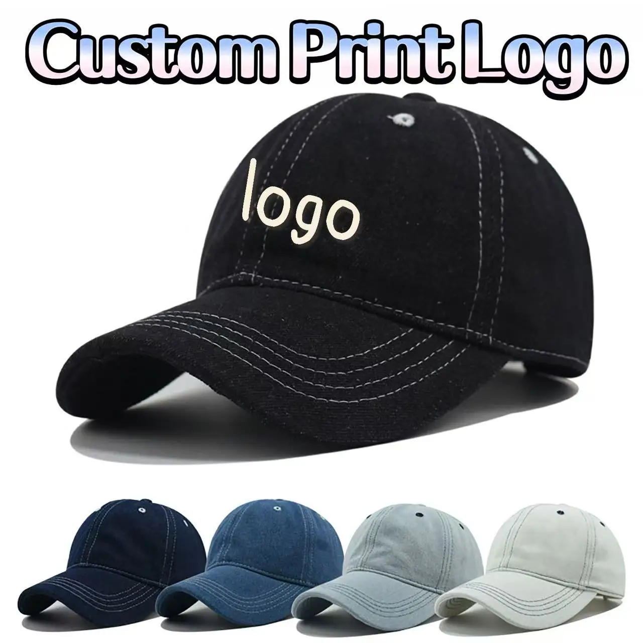 Customized Printed Logo Denim Baseball Cap Men's Washed Do Old Duck Tongue Hat Women's Outdoor Sun Protection Versatile Sun Caps