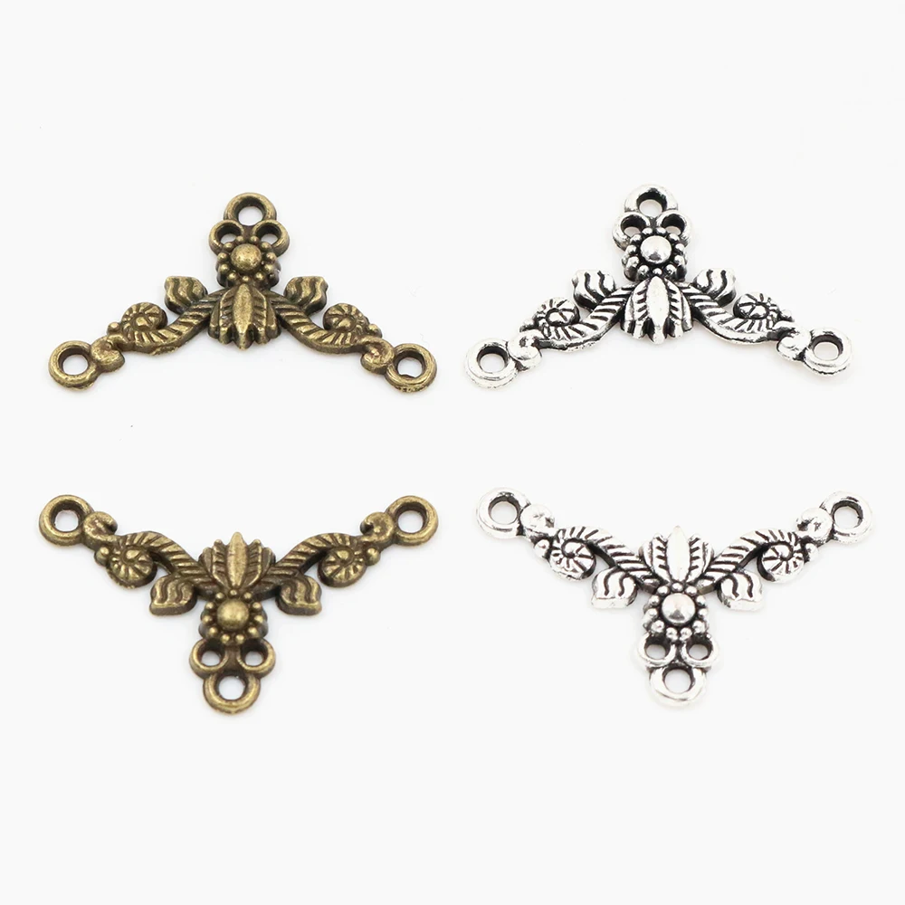 26x15mm 30pcs Antique Silver Plated and Bronze Plated Flower Style Connector Handmade Charms Pendant:DIY for bracelet necklace-
