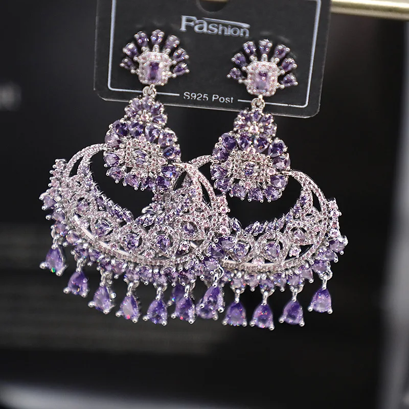 Bilincolor  Micro Set Zircon Water Drop Tassel Earrings