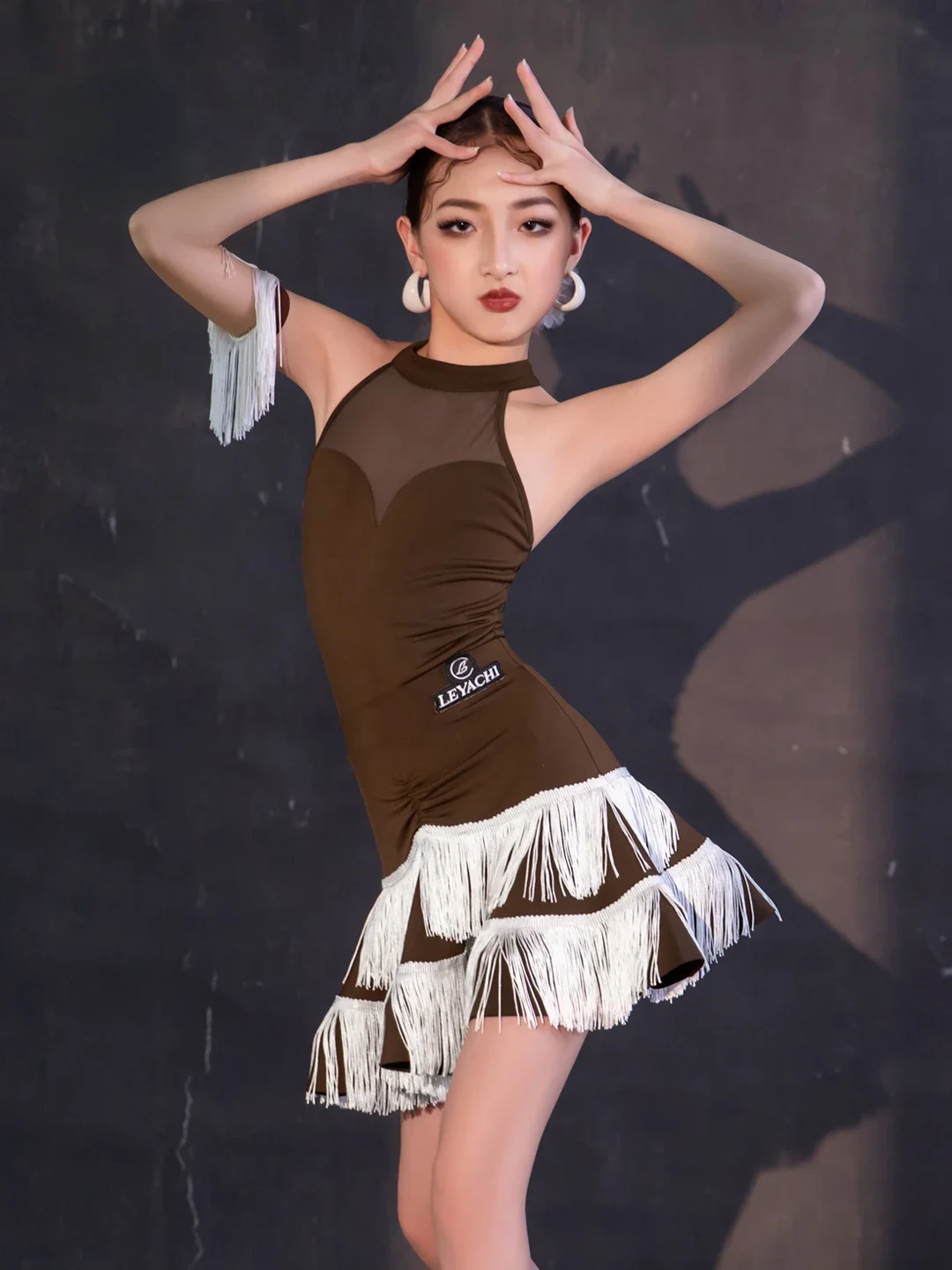 女の子のためのフリンジラタンダンスドレス、ステージパフォーマンス服、rumba、samba、tango、Ballroom、ダンス服、子供服用タッセルスカート