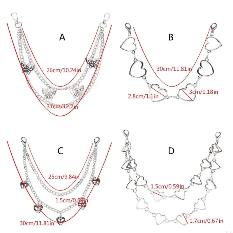 L5YC Butterfly serdeczne podwójne warstwy worka łańcucha paska na brelok do torebki dekoracyjna wisiorek