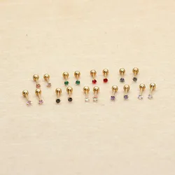 Slim Bar 316L Stainless Steel Ip Plated No Easy Fade Classical Screw-back Stud Earrings With Super Mini 2mm AAA Colors Zircons