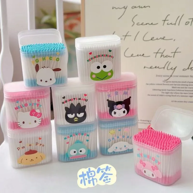 

Hello Kitty My Melody Anime Kawaii Sanrio Household Disposable Cotton Swabs Cute Kuromi Ear Picks Cotton Swab Gifts for Kids