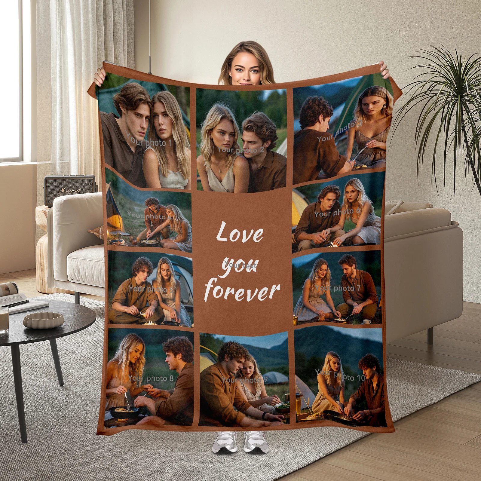 Personalized Valentine's Day Flannel Blanket. Customized with 10 Images and 1 Set Phrase for Couples to Share Love and Warmth.