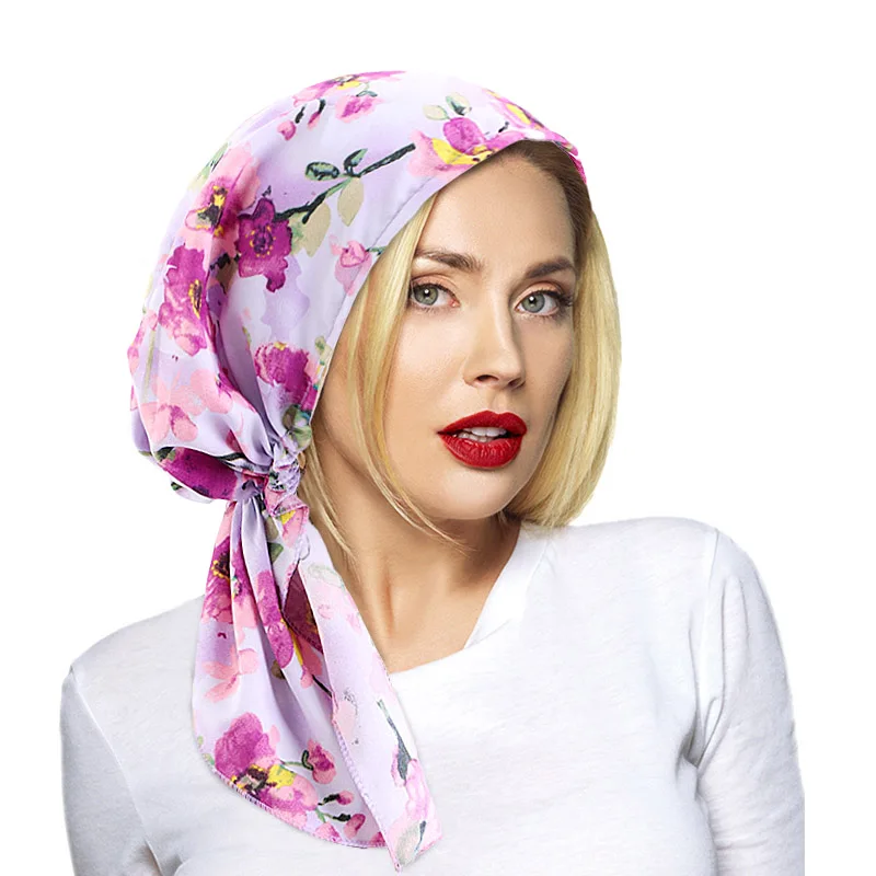 New Fashion Vintage Elastic Women Printed Bandana Cap Muslim Turban Scarf Islamic Inner Hijab Hats Headwear Breathable Chemo Cap