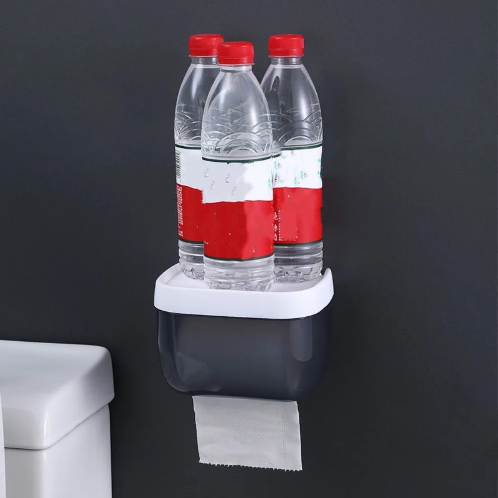 صندوق مناديل متعدد الوظائف بسعة كبيرة مع صندوق تخزين موزع الرف وحامل ورق التواليت ذاتي اللصق مقاوم للماء #4