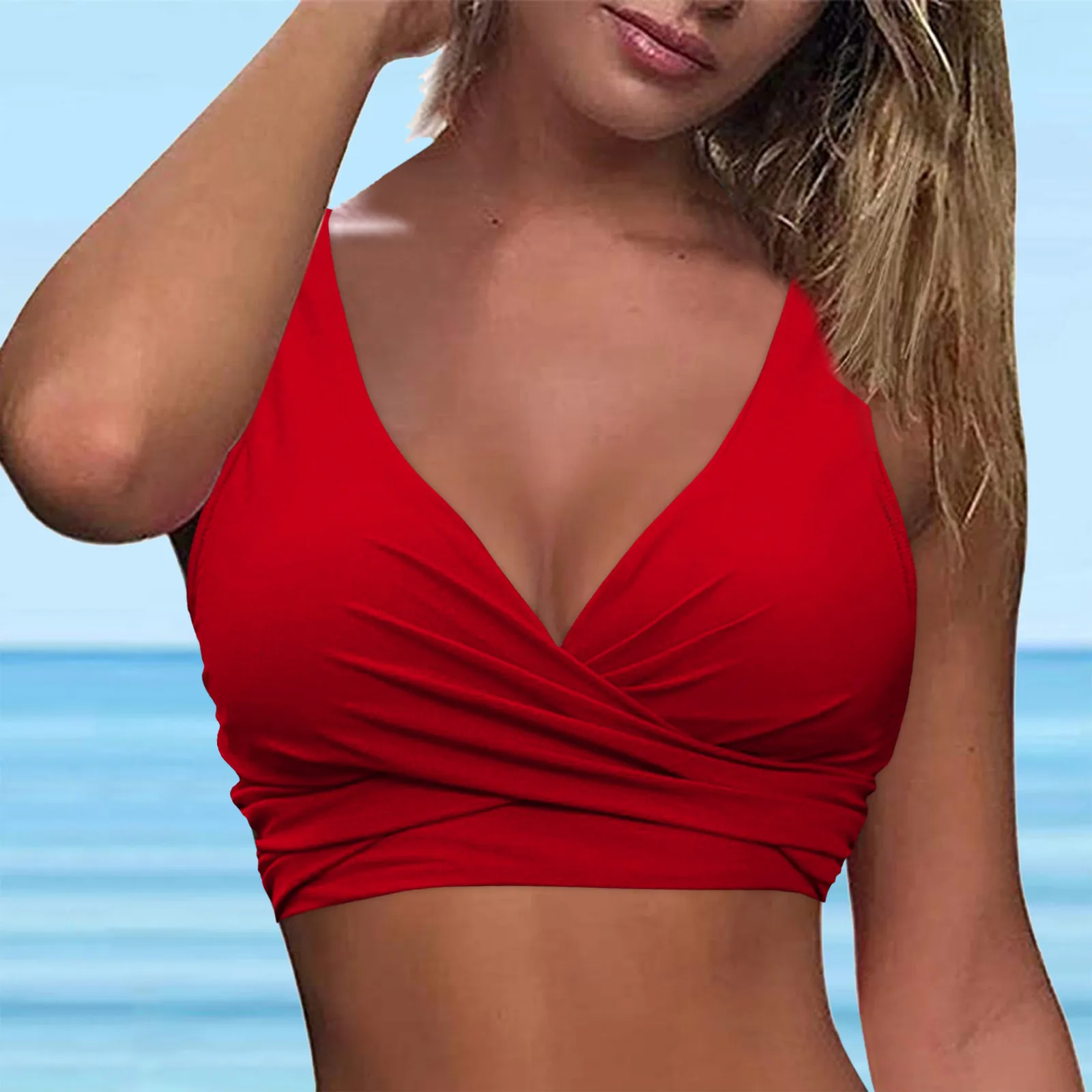 Kobiety Koronkowe stroje kąpielowe Topy na fiszbinach Pełne pokrycie Bikini Top Push Up Swim Crop Top Wiązanie na plecach Kostium kąpielowy Kobieta