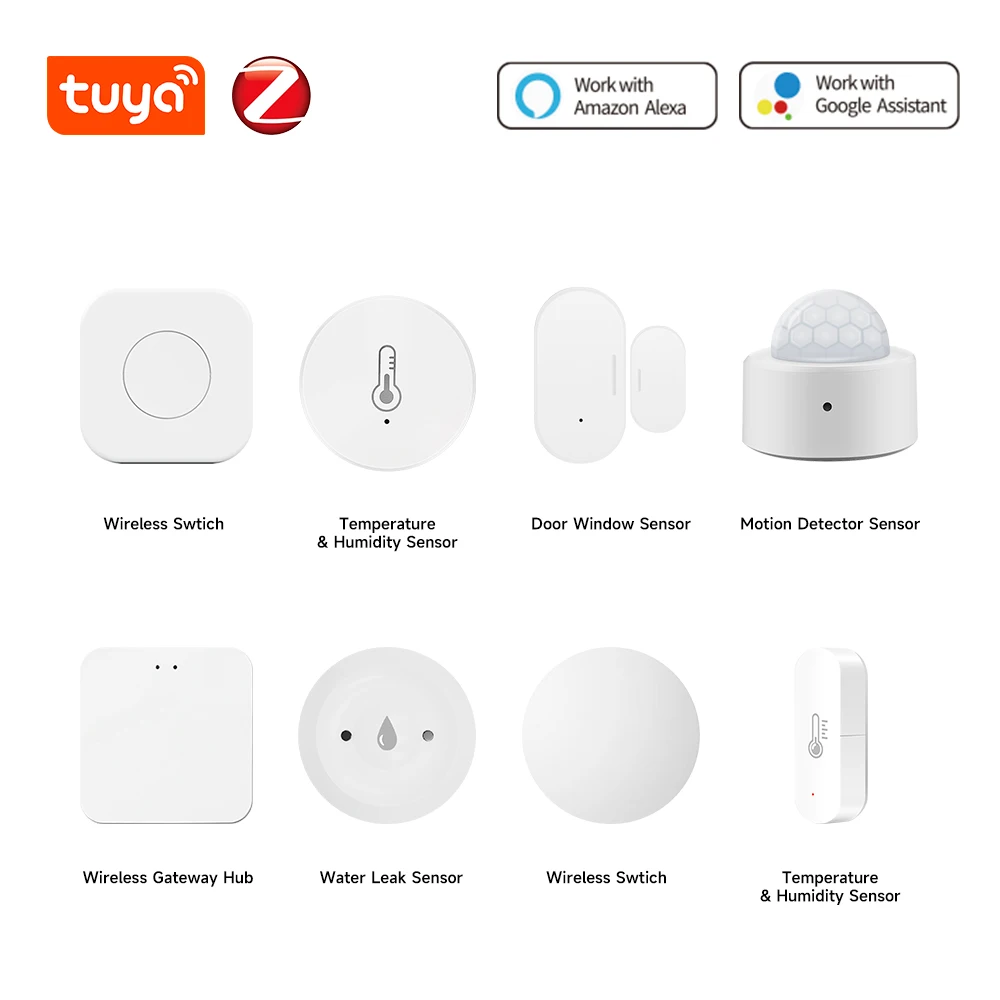 Tuya Zigbee Door Window Sensor Smart Switch Temperature and Humidity Sensor Water  Detector Motion Detector Sensor Gateway Hub