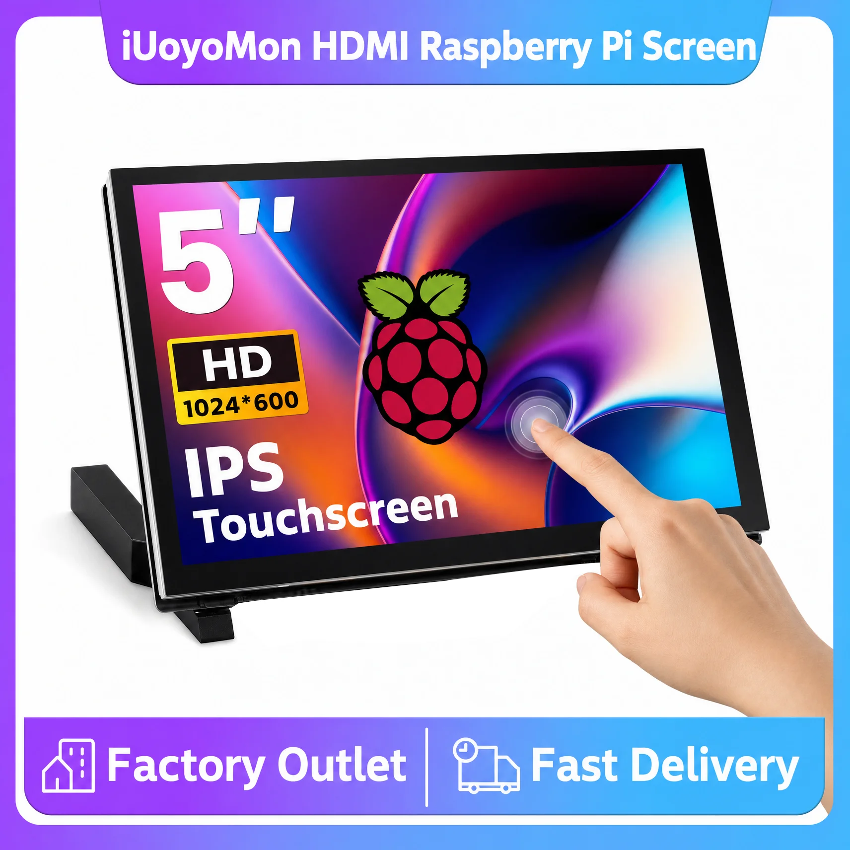5 Inch Raspberry Pi Monitor 1024x600 IPS 5-Points Capacitive Touchscreen  HDMI Display For Win 7/8/10 Drive Free