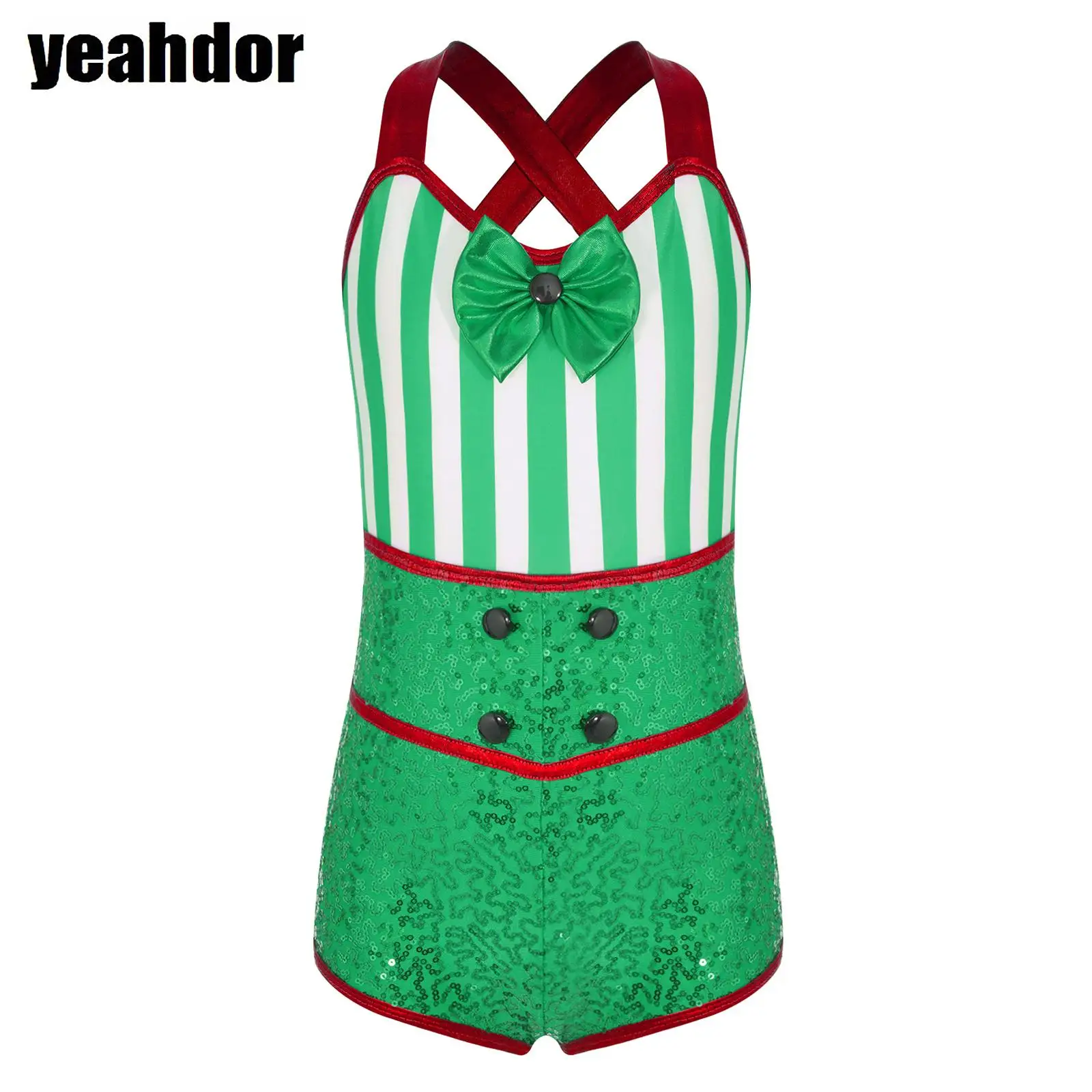 

Girls Candy Cane Costume Sleeveless Sequin Christmas Dance Unitard Jumpsuit Bodysuit Gymnastics Skating Performance Dancewear