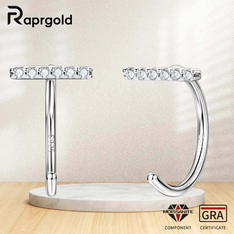 

RAPRGOLD 1mm Round Moissanite Half Hook Stud Earrings for Women 925 Sterling Silver Piercing Earring Fine Jewelry Gift Pendiente