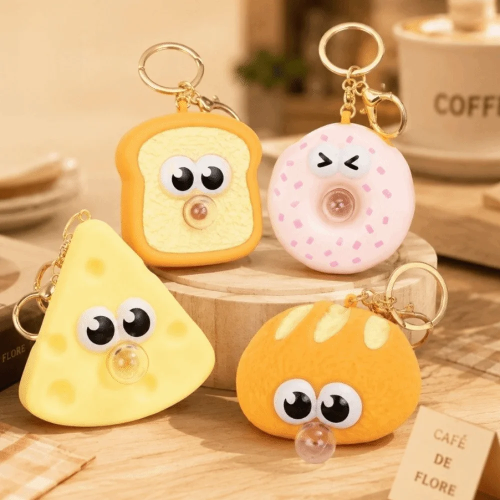 Bubble Blowing Bubble Squeeze Keychain Stress Relief Dessert Shape Food Fidget Toy Sensory Play Decompression Toy Kids Adults