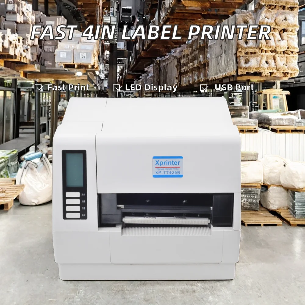 High Performance Xprinter 4inch Thermal Transfer Desktop Label Barcode Printer LED Screen XP-TT428B USB Interface 203dpi Printer
