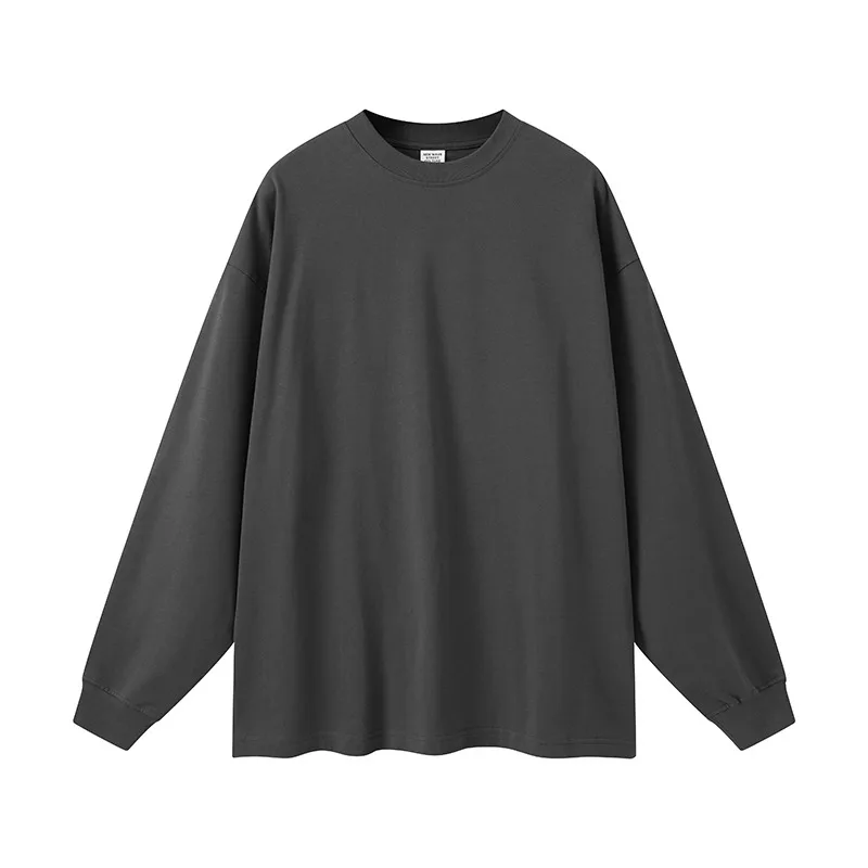 100% Cotton White Long sleeve T-shirt Men Autumn 2025 New Solid color High quality Loose Casual Black Tee Y2k Top Men clothing image 5
