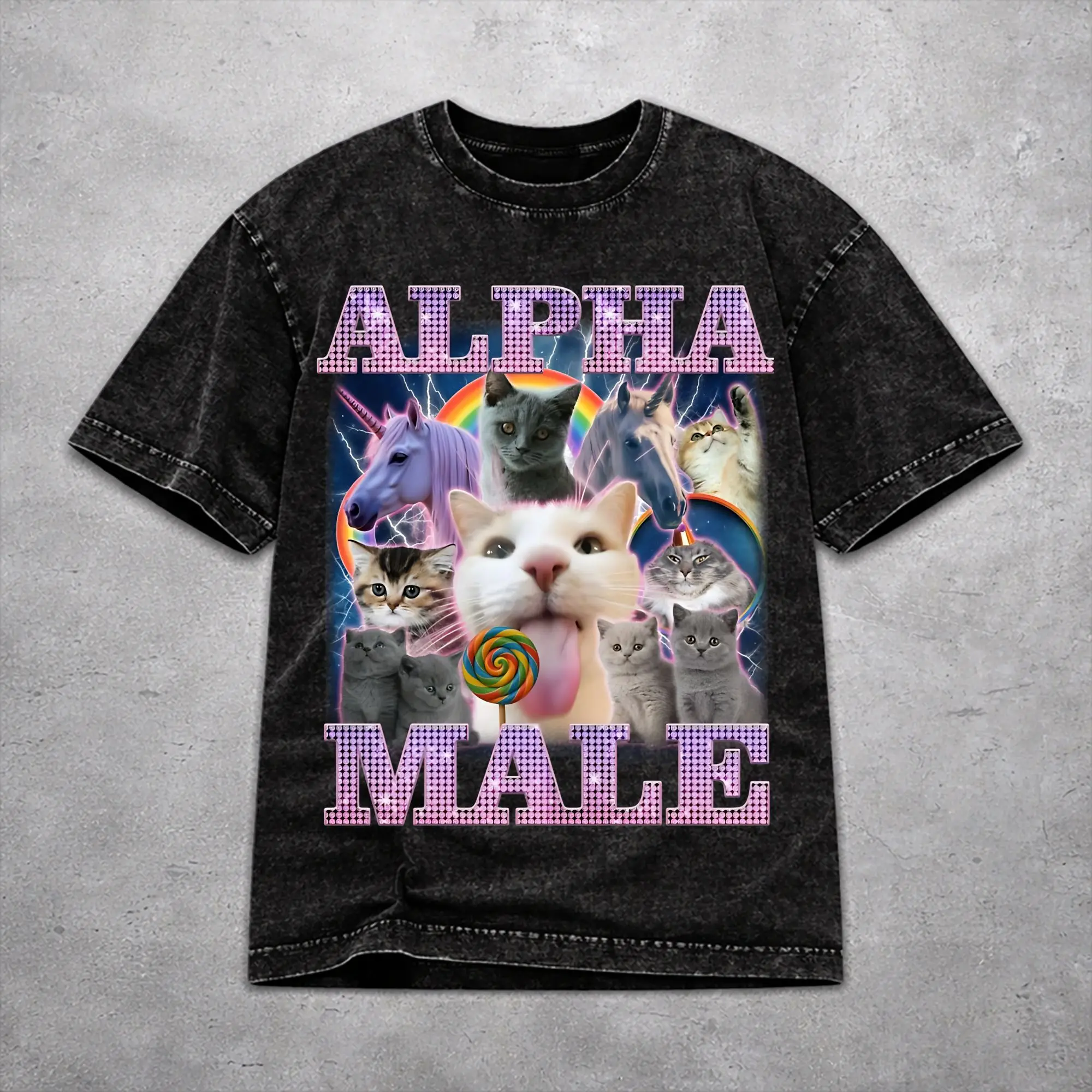 Casual Men Women Alpha Male Cat Kitten Funny  Tee Shirt Oversize Washed  T Shirts Clothes