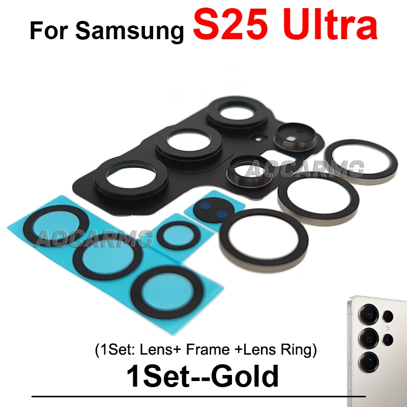 For Samsung Galaxy S25U S25 Plus S25+ Ultra Rear Back Camera Lens With Frame And Lens Ring Replacement Parts