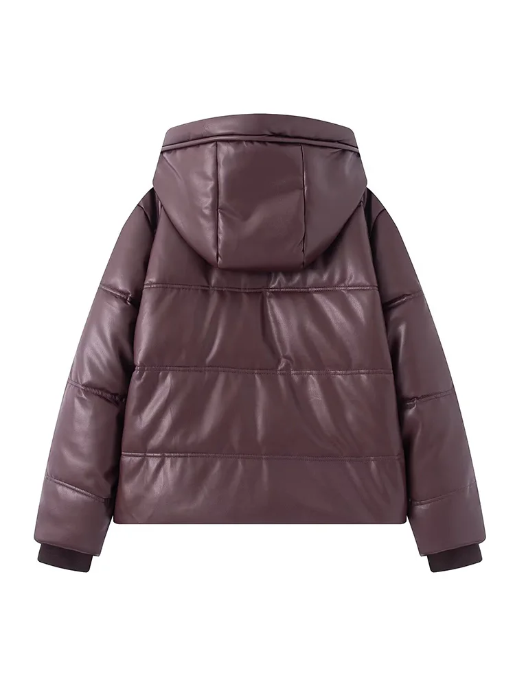 HH Vrouw Lange Mouwen Trekkoord Zak Decoratie Rits Effen Kapmantel Vrouwelijke Winter Down Kunstleer Katoenen Kleding
