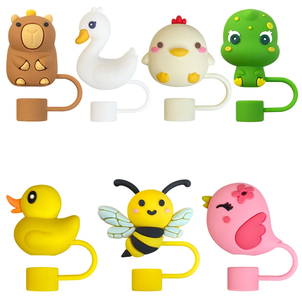 New Animal series 3D Straw Cover Cap for Reusable Drinking Dust Cap Glas Cup Accessories, Straw Topper 10mm Silicone Straw Cover
