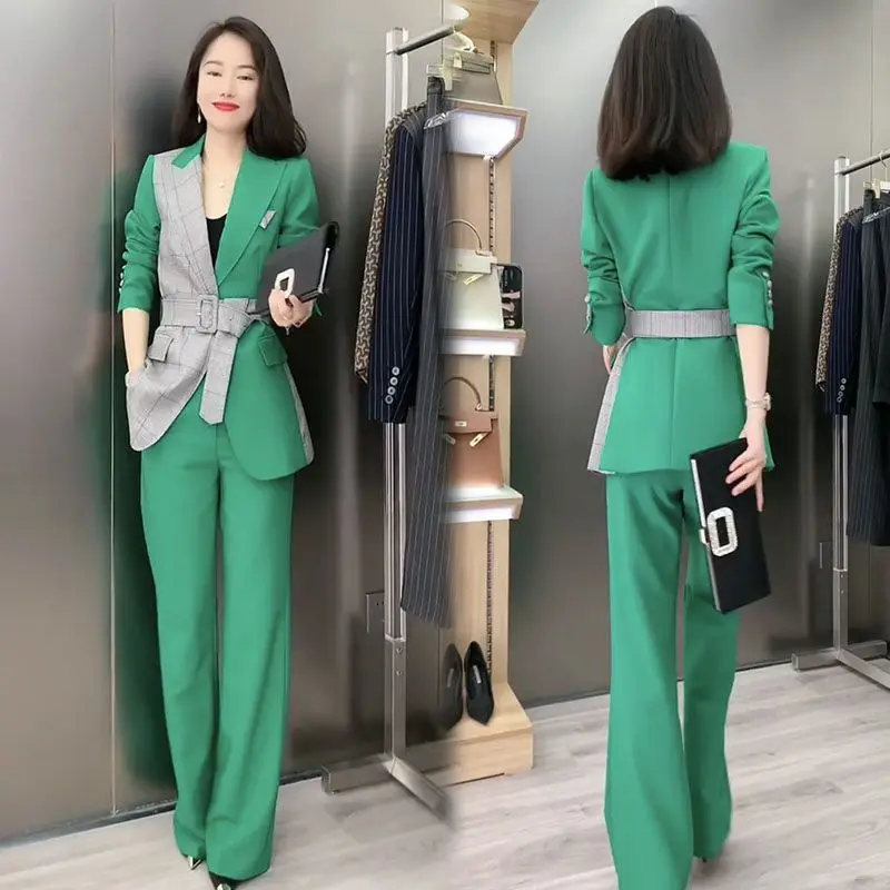 Costumes haut de gamme pour femmes, veste de costume de couleur contrastée, pantalon à jambes larges, mode printemps et automne, 2-G4, nouveau style, 2023