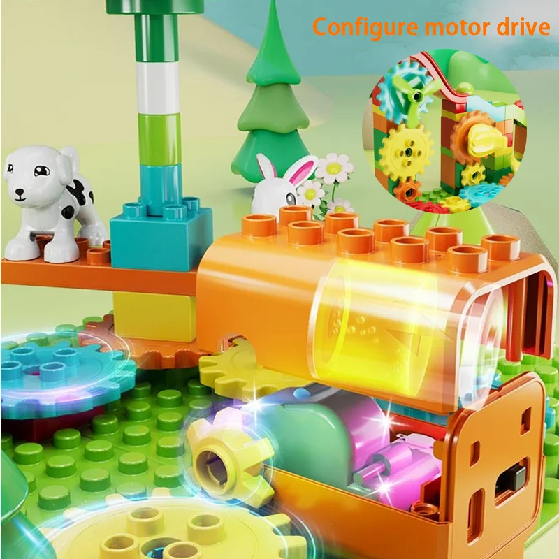 Electric Gears Marble Race Run Blocks Maze Ball Track Building Blocks Plastic Funnel Slide Assemble DIY Bricks Kids Giftsi