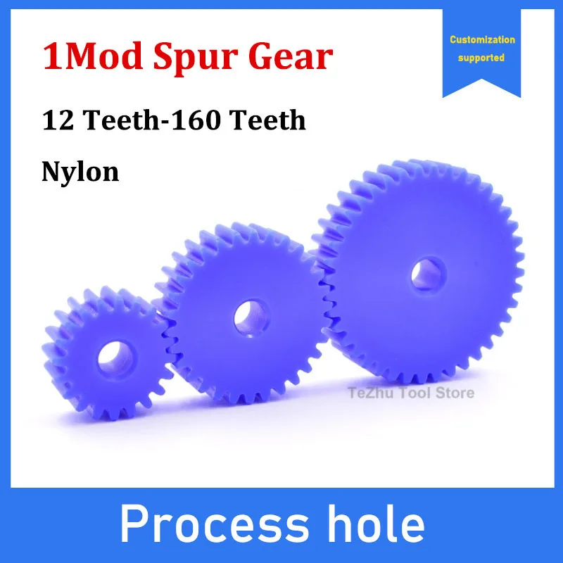 1pc Blue Nylon Gear 1 Module 12 Teeth - 160 Teeth Plastic Spur Gear 1Mod Transmission Cylindrical Flat Spur Gears