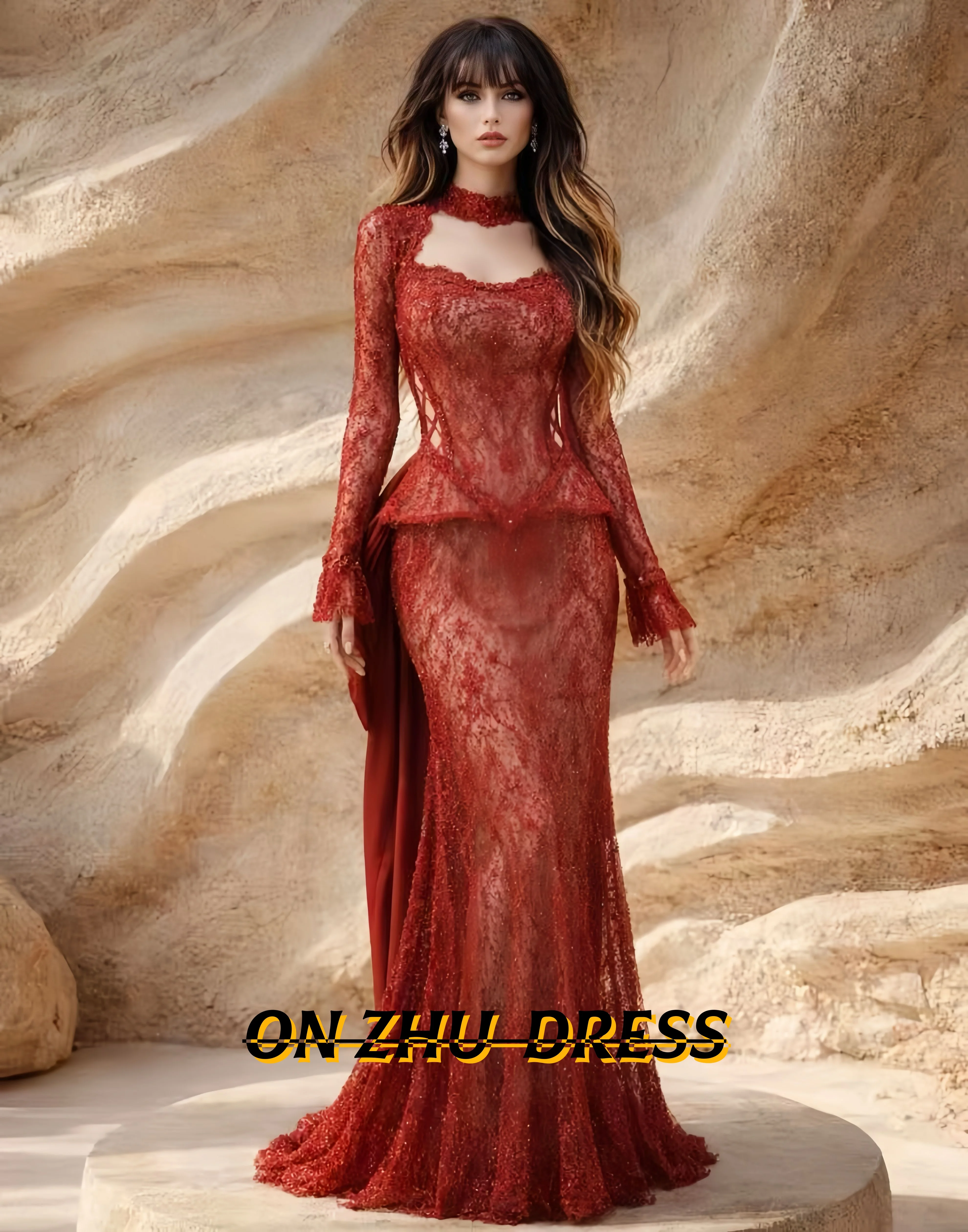 

Индивидуальные вечерние платья - с вырезом в форме сердца и длинными рукавами. Женские вечерние платья. Роскошные вечерние платья. Вечерние платья.