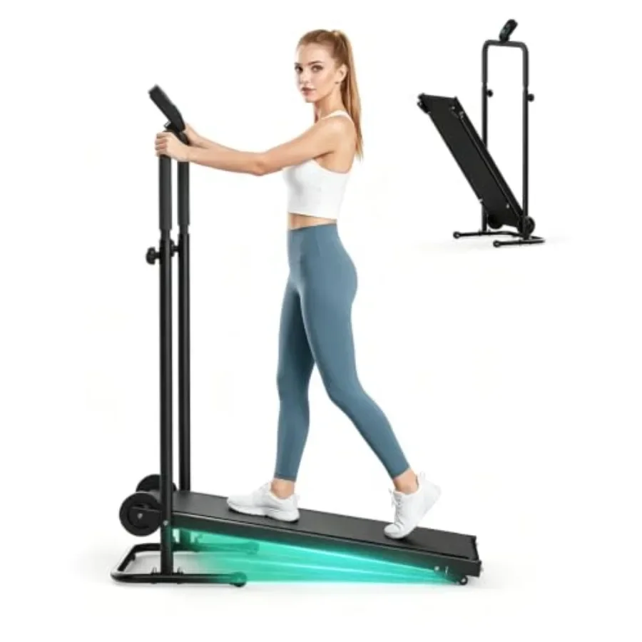 Manual Treadmill with Incline - Dual Flywheel, Non-Electric for Home Use, Steel Frame, Black, Silent Belt Adjustable 12 Incline