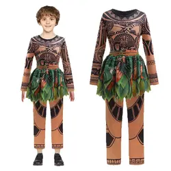 2PCS Boys Maui Tattoo Long Sleeve Top+Pants Costume Charm Set Halloween carnival Boys Cosplay Birthday Gift Outfit Casual Sets