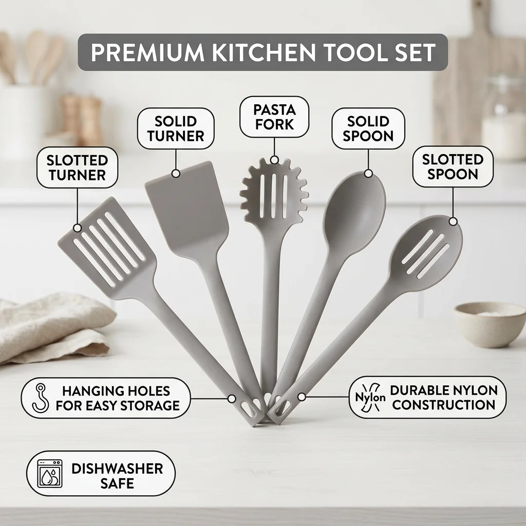 Kitchen Gadgets Pasta - 2026年新発売 5点セット グレー ナイロン製 キッチンツール スターターセット