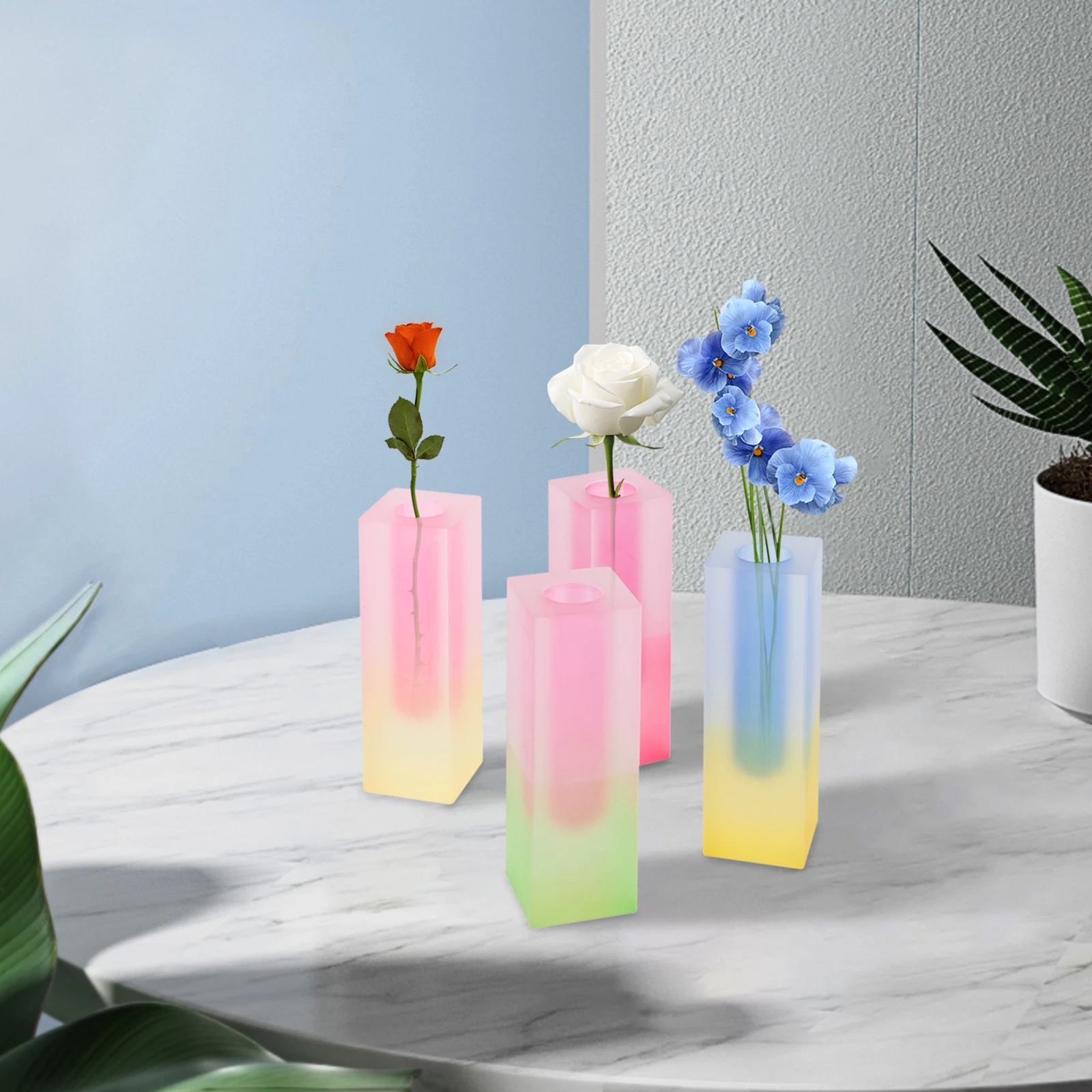 4 Pieces Acrylic Vase for Home Decoration, Gradation Flower Vase Stand, Modern Minimalist Decorative Vase