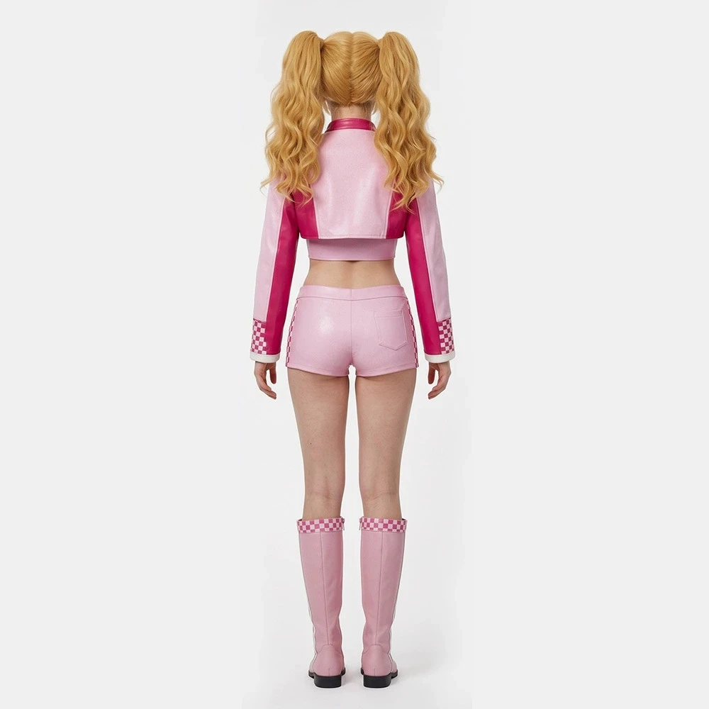 Game Princess Peach Cosplay Costume Women Pink Leather Racing Suit Sexy Top Shorts Outfits Anime Uniform Carnival Clothes view 4