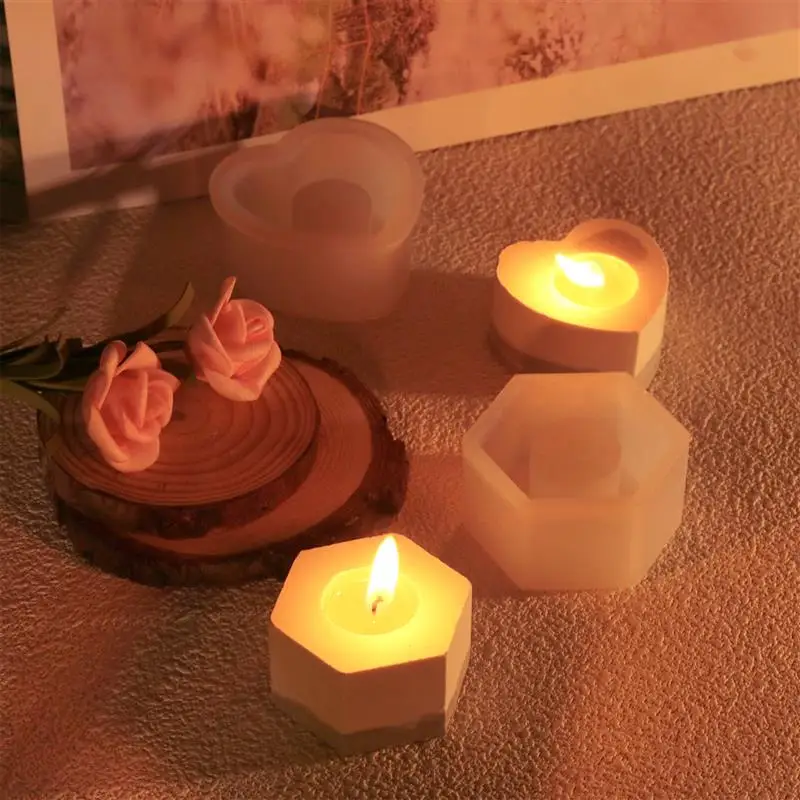 Geometry Candlestick Silicone Mold Moon Flower Hexagon Shape Candle Holder Epoxy Resin Mold DIY Crafts Gift Home Decoration