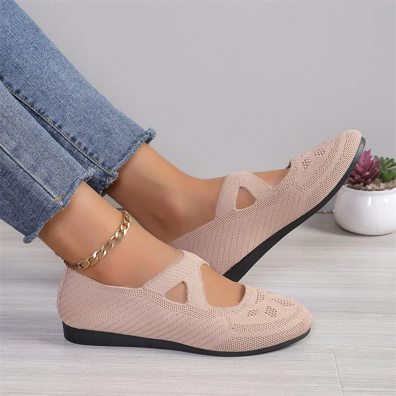 Elastic Knitting Flats Shoes for Women 2024 Summer Breathable Soft Loafers Woman Lightweight Slip on Casual Shoes Mom Moccasins