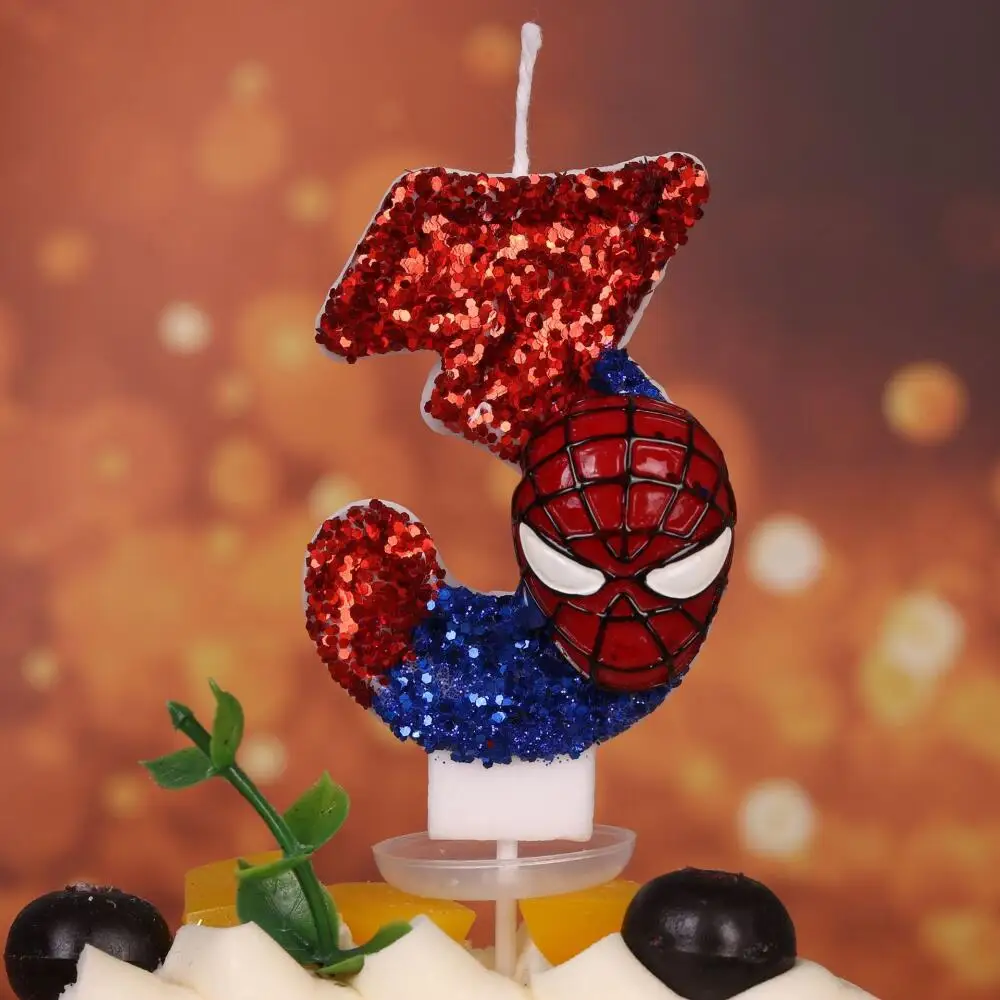 Spiderman 0-9 Number Candle 3D Anime Figure Party Cake Plugin Decoration Candle Birthday Digital Candle Cake Accessories