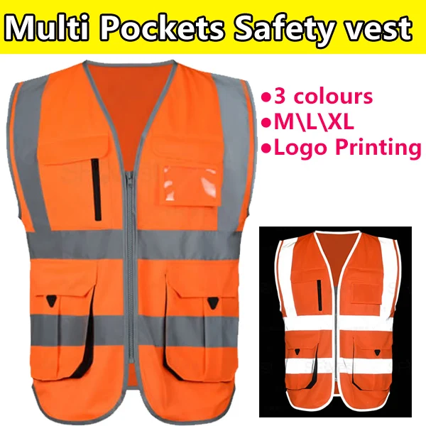 SFvest orange safety vest work clothing safety reflective vest Construction High visibility workwear logo printing