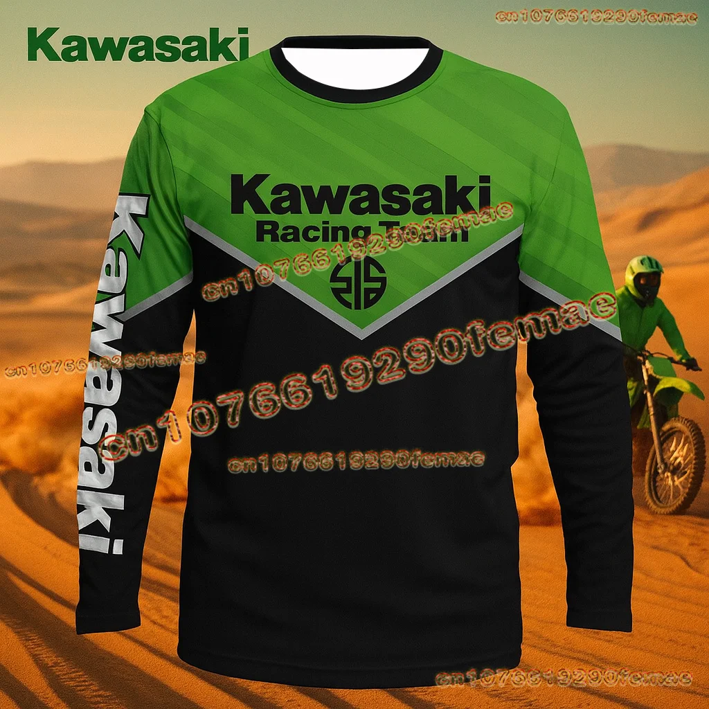 

Мужская мотоциклетная рубашка Kawasaki с длинным рукавом, дышащая, быстросохнущая, для езды на велосипеде по бездорожью, удобная для гонок и повседневного использования