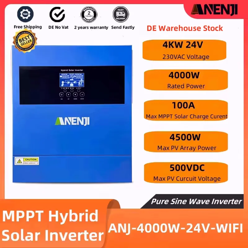 4KW 2KW Hybrid Solar Inverter 24V/12V Off Grid Inverter 230VAC Max PV 60-500V Build In 100A/90A MPPT Solar Charger With WIFI