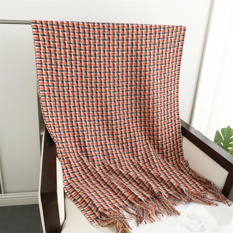 Lady Cashmere Feeling Plaid Scarf Fashion Soft  Winter Thicken Big Shawl Women Multifunction  Wrap Bandana Pashmina Tassel Scarf