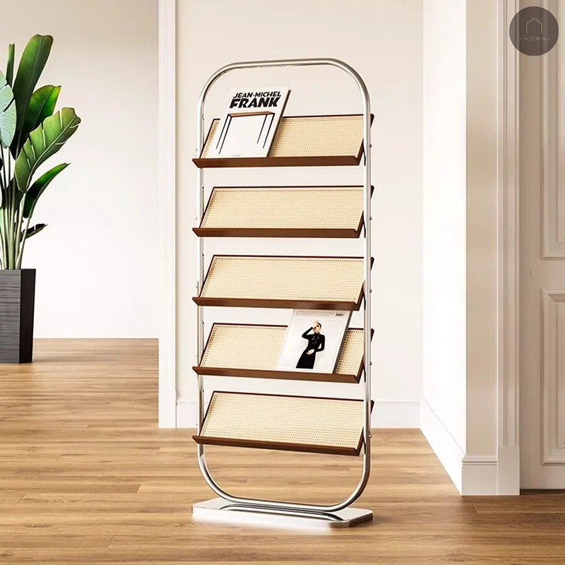 

Stainless steel book and newspaper rack, multi-layer storage magazine rack, small apartment floor-to-ceiling reading newspaper r