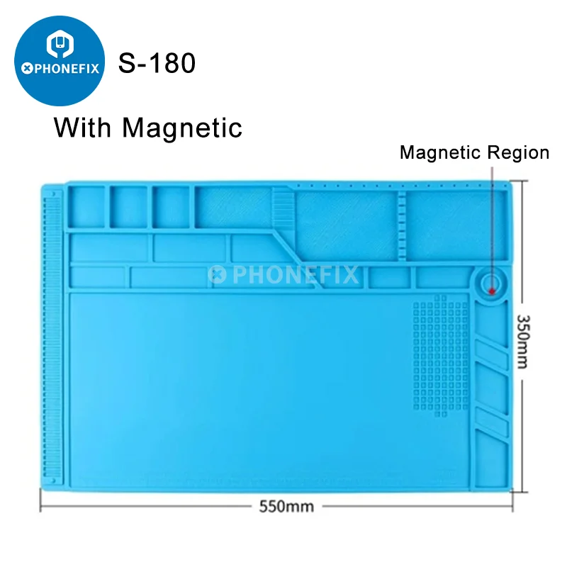 Almohadilla de trabajo de reparación, estación de soldadura resistente al calor, alfombrilla de silicona con plataforma de escritorio magnética para teléfono, PCB, BGA