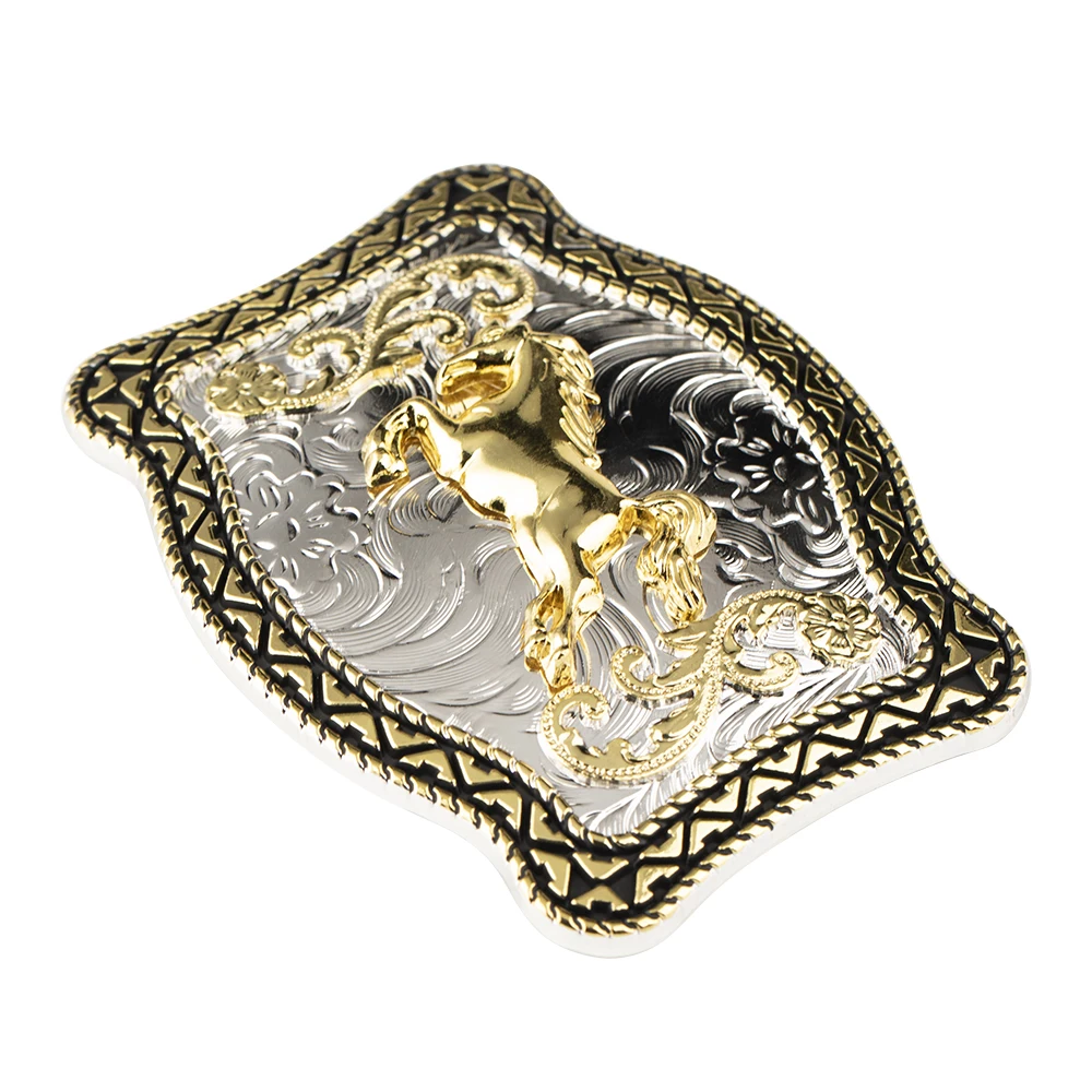 Golden Horse Belt Buckle Double Color Cowboy Big