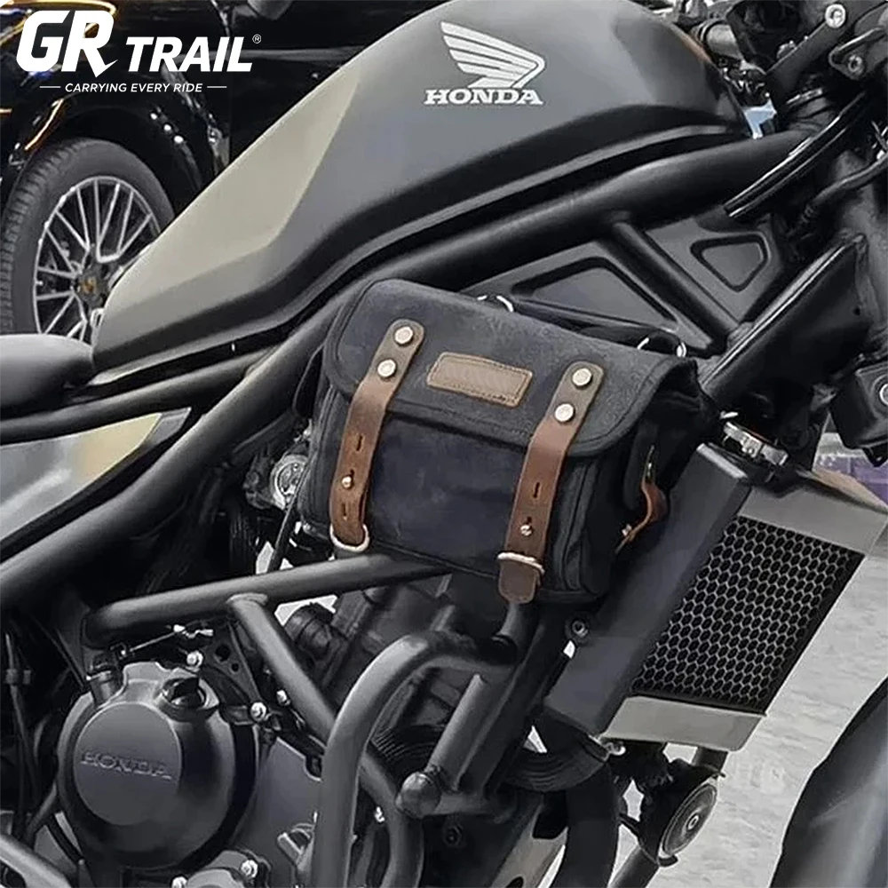 GR TRAIL Motorcycle Backpack Riding Equipment Waterproof Canvas Retro Rear Seat Bag Biker Side Bag Tool Bag Motor Saddlebags