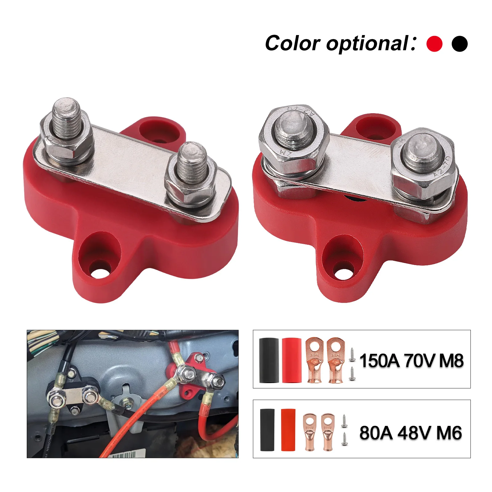

Красный, черный M6 M8, двойные клеммные шпильки, 5/16 дюйма, 48 В, положительный и отрицательный, изолированный клеммный пост, медь для грузовика, автомобиля, лодки RV