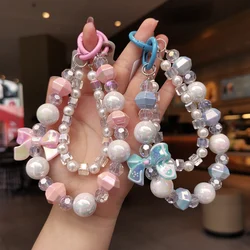 Mobile Phone Lanyard Short Style Wrist Strap Bow Knot Handmade Beaded Bracelet Pendant Lanyard Anti-Lost Wide Wrist Strap