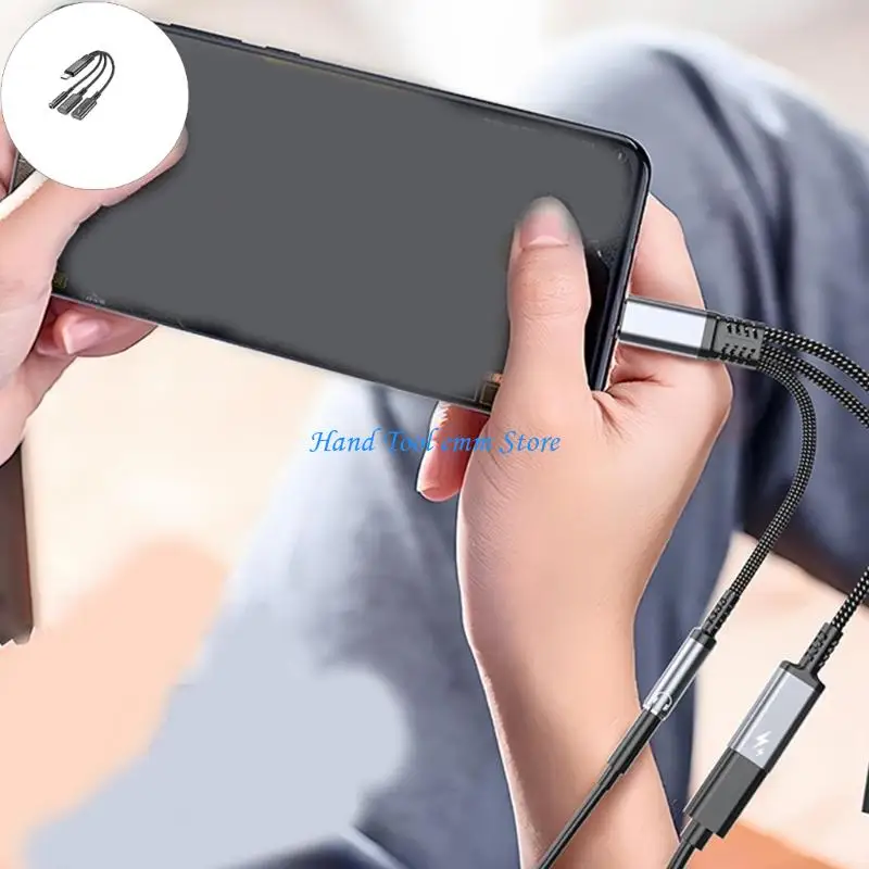 

H37F Durability Metal Braided USB C to 3.5mm Headphone and Charging Adapter PD60W