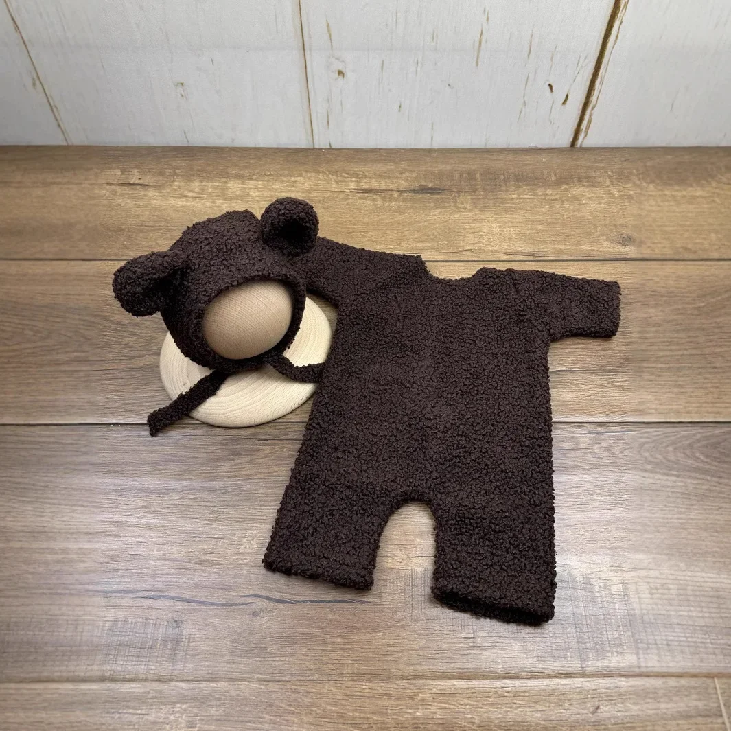 Newborn Photography Props Baby Bear Outfit Jumpsuit Hat Baby Boy Girl Animal Photo Prop