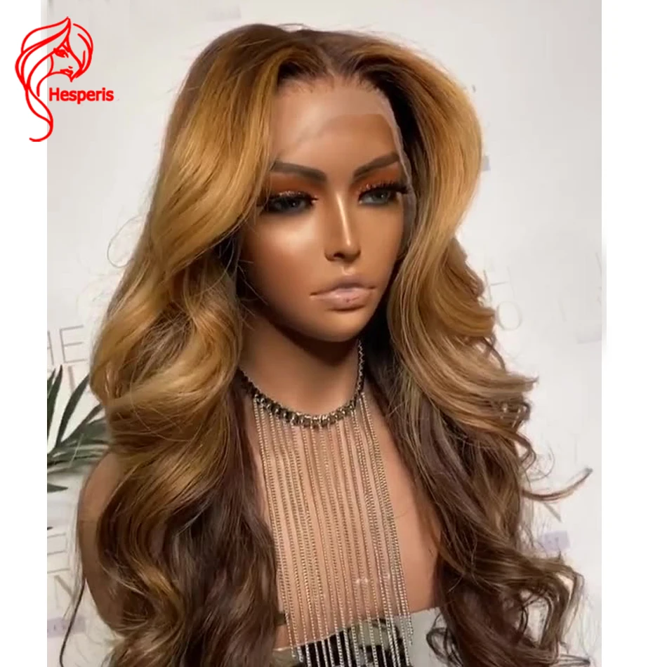 Hesperis 13x4 Deep Part Lace Front Human Hair Wigs Brazilian Remy Body Wave Highlight Honey Blonde Ombre Human Hair Wigs