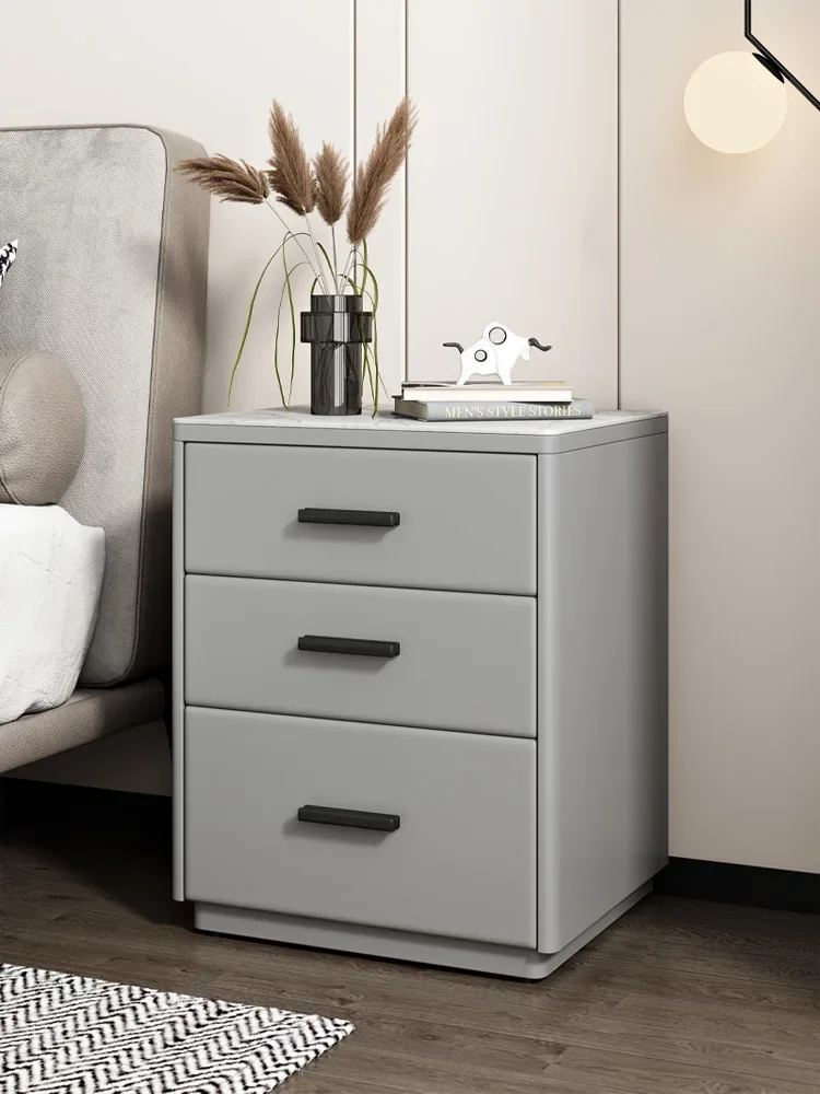 The bedside table is simple and modern, solid wood, rock slab, light luxury bedside cabinet,