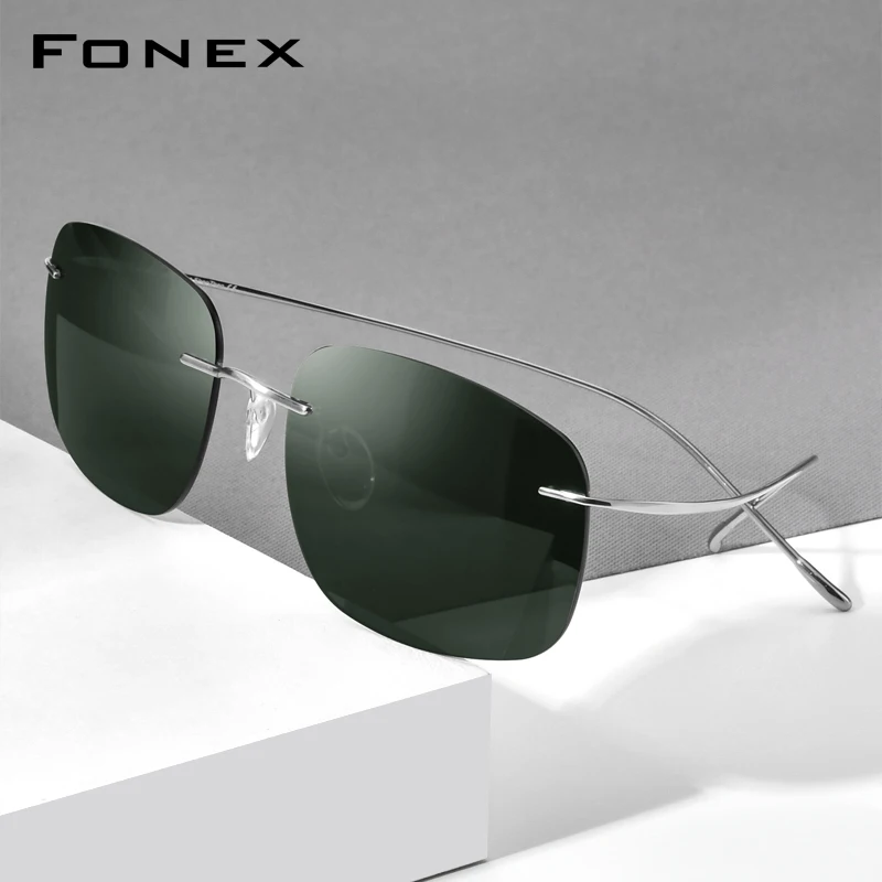 FONEX Titanium Rimless Sunglasses Men Austria Ultralight Frameless Square Sun Glasses for Women Japanese Shades 85694